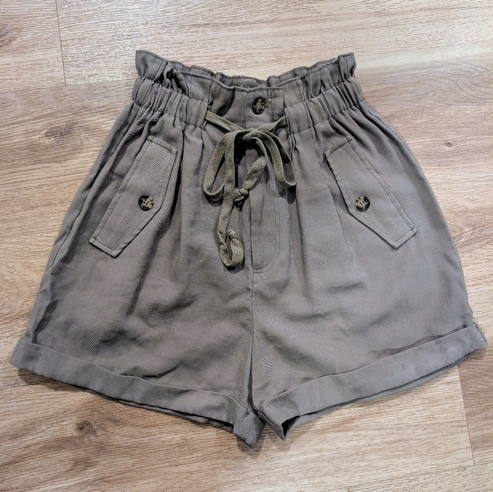Women's Tan Shorts with Button Detail